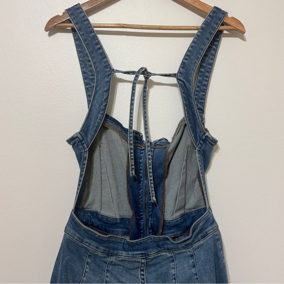 Free People CRVY 2nd Ave One Piece Denim Jumpsuit Flare Size 10 Women’s Western - Picture 7 of 10